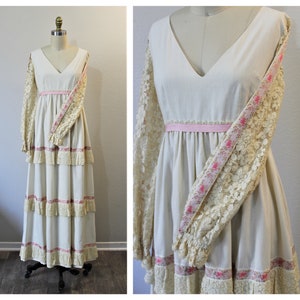 Vintage jaren 1970 Joseph Magnin van Californië Cottagecore Maxi Jurk Gunne Sax Stijl // Modern 4 6 Klein