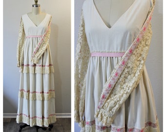 Vintage 1970s 70's Joseph Magnin of California Cottagecore Maxi Dress Gunne Sax Style // Modern 4 6 Small