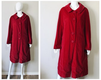 Vintage 1960s 70s Lawrence of London Berry Red Velvet Mod Evening Coat holiday Mid Century // Modern 4 6 Small