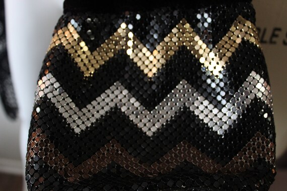 Vintage 70's Chevron Metal Mesh Gold Silver Black… - image 5