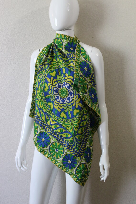 Vintage 60s VERA Psychedelic Blue Green Abstract … - image 4