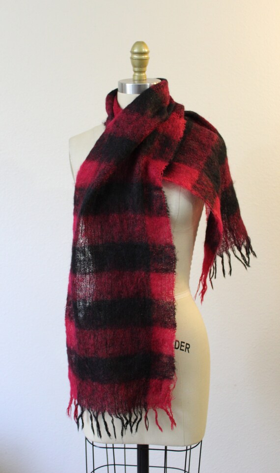 Vintage 60s Vera VERA Mohair Scarf Burgundy Red b… - image 3