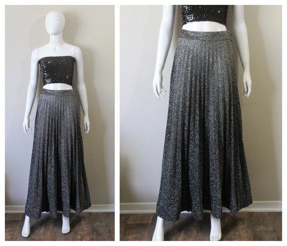 Vintage 60s 1970 Black Silver Metallic Thread Lur… - image 1