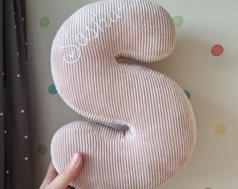 Personalized pink corduory pillow letter with hand embroidery Name Chubby fabric letter Initial Cushion Alphabet fabric letters Unique gift