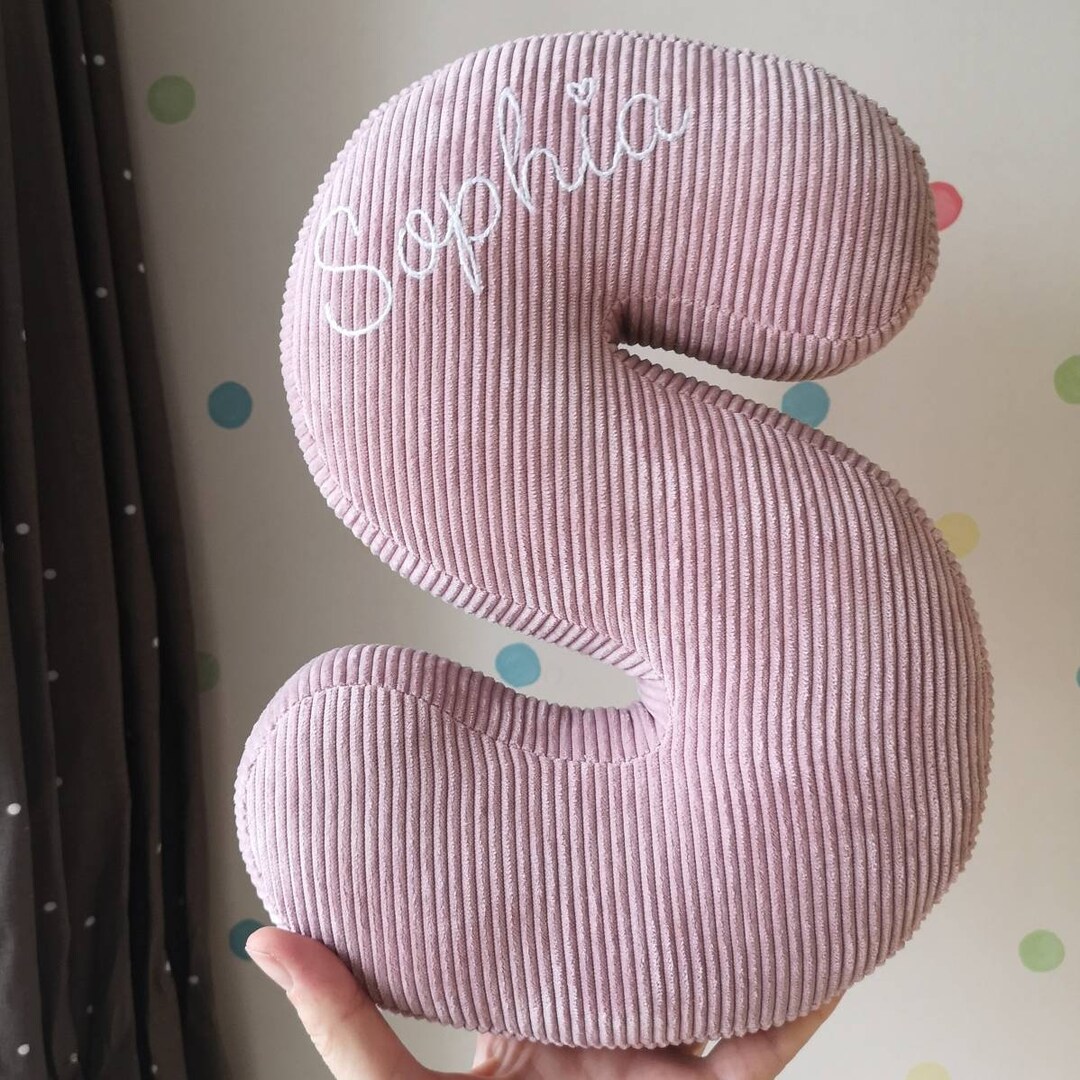 Personalized Powder Pink Corduory Pillow Letters With Hand Embroidery