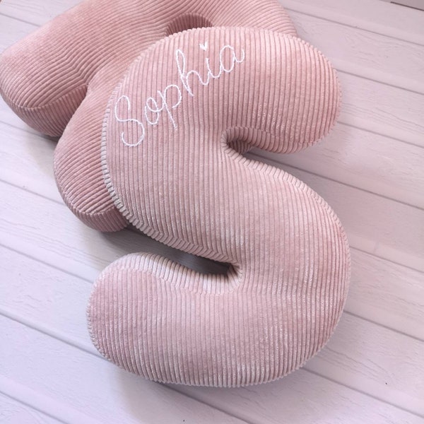 Personalized pink corduory pillow letter with hand embroidery Name Chubby fabric letter Initial Cushion Alphabet fabric letters Unique gift