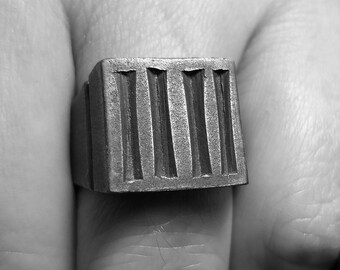 Absorbing. Crude, Severe,Austere, Hard, Rugged, Rare Black Silver Signet Ring. Forged and hewn Ring Brushed Ring. Mens Ring