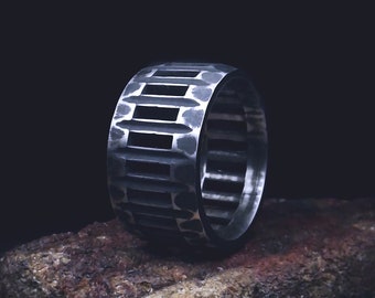 Top Industrial! A wide silver ring in an industrial style. Suitable for Cyberpunk, Steampunk and Street styles. Men. Unisex