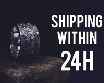 Shipping within 24h! Size 10 1/4US. NEW MODEL! Silver MAGMA. A wide and thick rustic band of sterling silver and copper. Wide wedding band