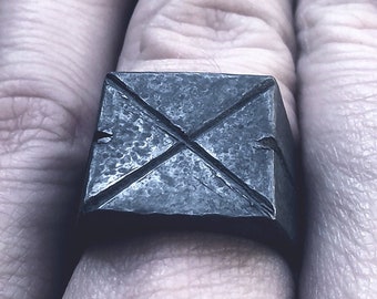 Black Silver Signet Ring, Silver Forged Signet Ring. Black Silver. Oxidized signet ring. Mens Jewelry Black Signet Ring.