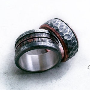 Forged wedding band rustic hand made. Silver and copper. Bague Homme. Mens wedding band. Eheringe. Rustic wedding Ring Two-color Man Ring