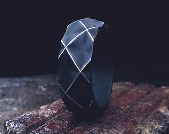 NEW MODEL! &quot;Cosmic Geometry&quot; - an amazing, spatial, multi-dimensional silver wedding ring. Wedding band. Black silver ring.