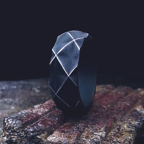 NEW MODEL! "Cosmic Geometry" - an amazing, spatial, multi-dimensional silver wedding ring. Wedding band. Black silver ring.