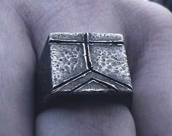 Mysterious... Sterling Silver Forged Signet Ring. Dark Silver. Oxidized signet ring. Rings Mens Jewelry Brushead Ring Black Signet Ring Man