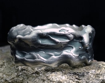 Black River - molten silver ring, silver wedding band, unique engagement ring, Molten. Man, Men, Woman, Women. Ring, band. Handmade