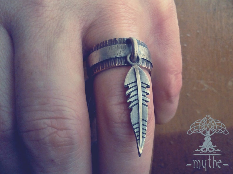 Health Amulet. A unique ring, Rustic ring, wedding band, ring band, eagle feather / feather / Eheringe / Custom wedding ring / US image 1