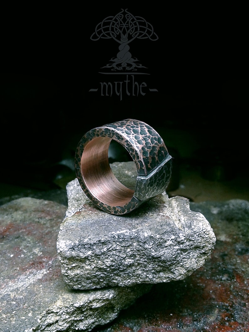 Thick copper and silver ring Hammered mens ring wide mens Etsy