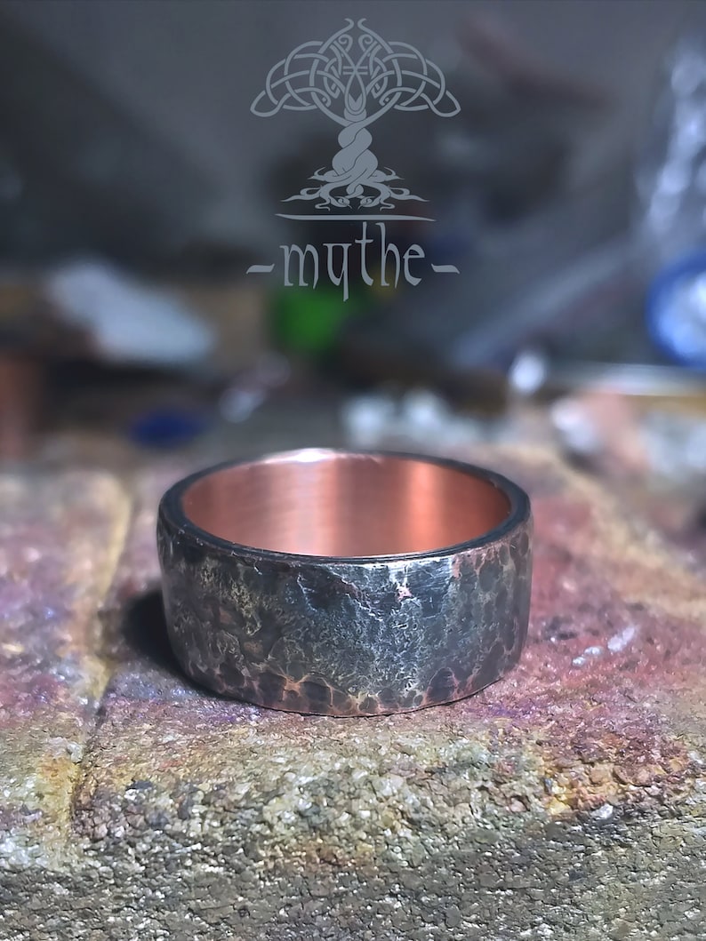 Two color Custom Ring covered in molten silver A simple but intriguing copper wedding ring Rustic wedding ring