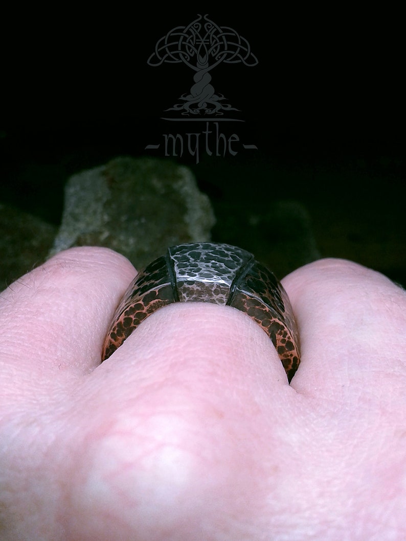 Thick copper and silver ring Hammered mens ring wide mens Etsy