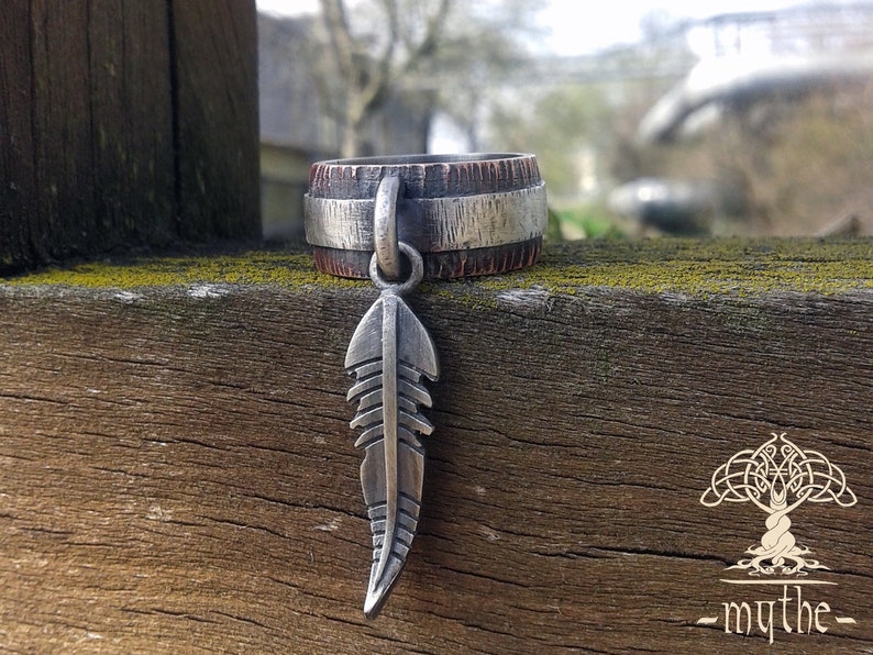 Health Amulet. A unique ring, Rustic ring, wedding band, ring band, eagle feather / feather / Eheringe / Custom wedding ring / US image 2