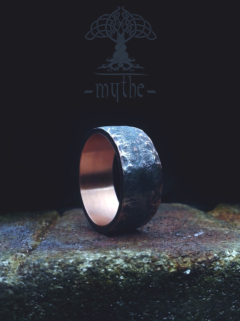 Two color Custom Ring covered in molten silver A simple but intriguing copper wedding ring Rustic wedding ring