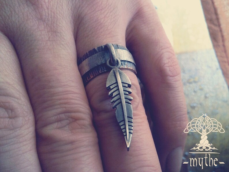 Health Amulet. A unique ring, Rustic ring, wedding band, ring band, eagle feather / feather / Eheringe / Custom wedding ring / US image 5