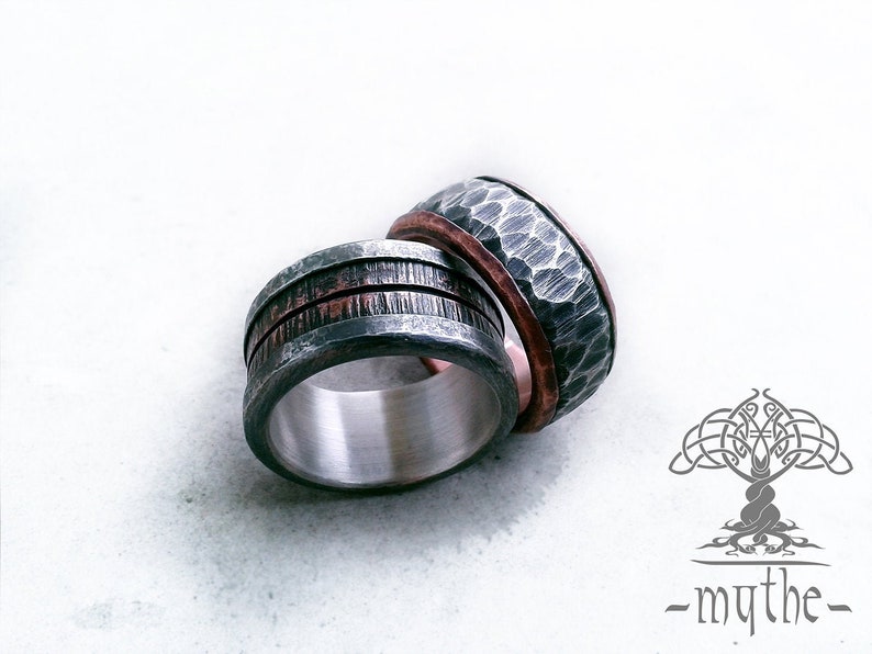 Eheringe Bague Homme Rustic wedding Ring Two-color Man Ring Mens wedding band Forged wedding band rustic hand made Silver and copper