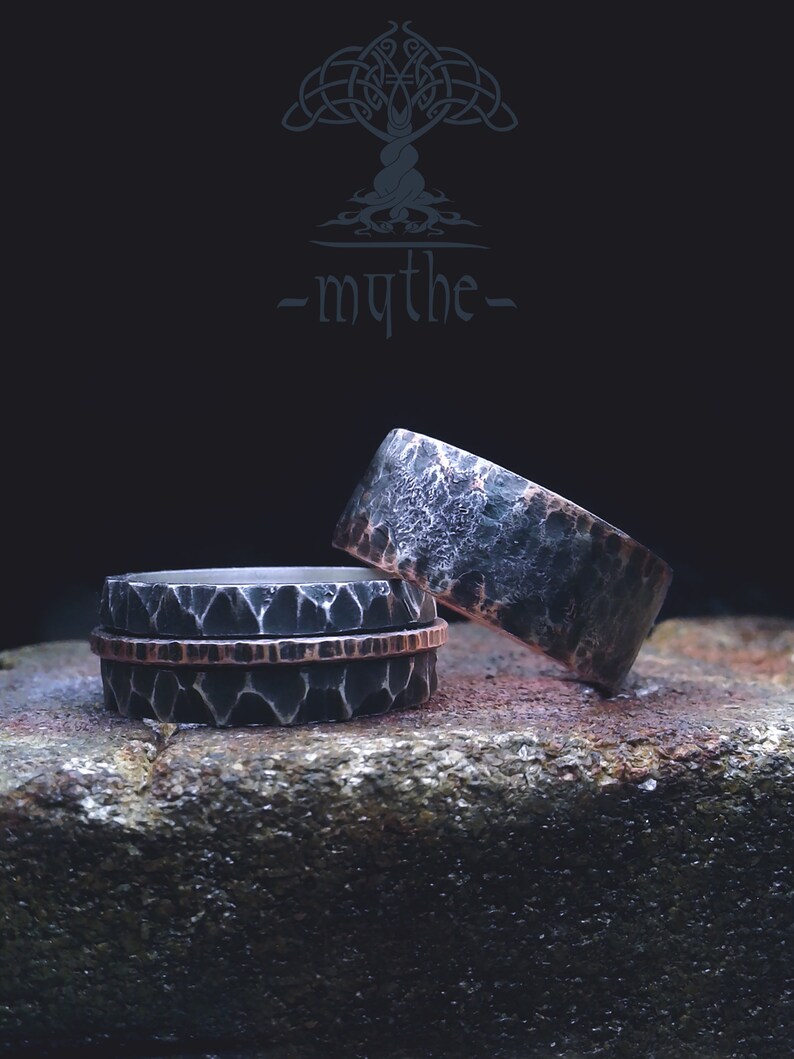 Two color Custom Ring covered in molten silver A simple but intriguing copper wedding ring Rustic wedding ring