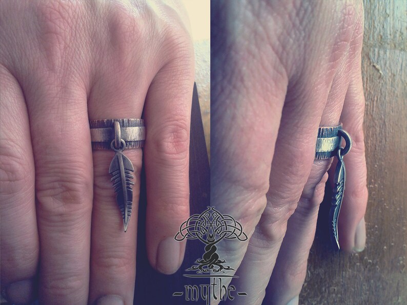 Health Amulet. A unique ring, Rustic ring, wedding band, ring band, eagle feather / feather / Eheringe / Custom wedding ring / US image 3