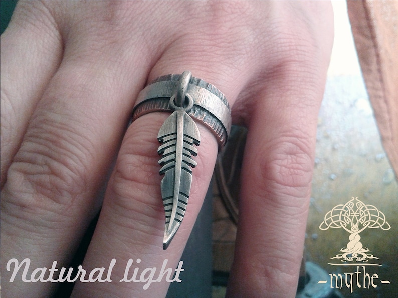 Health Amulet. A unique ring, Rustic ring, wedding band, ring band, eagle feather / feather / Eheringe / Custom wedding ring / US image 10