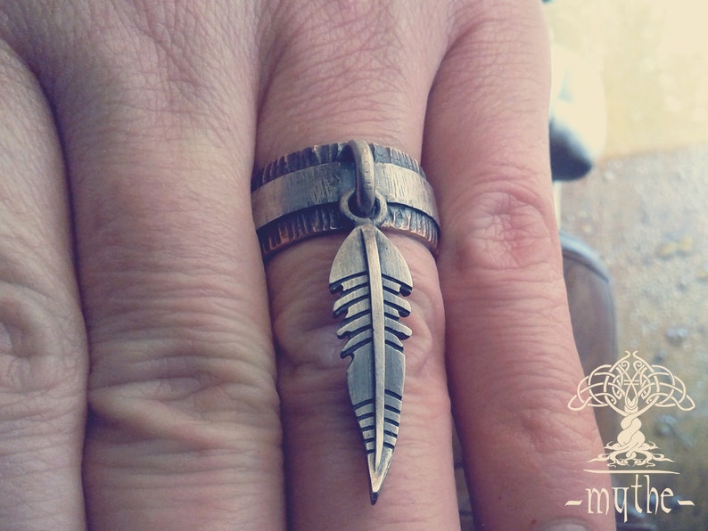 Health Amulet. A unique ring, Rustic ring, wedding band, ring band, eagle feather / feather / Eheringe / Custom wedding ring / US image 7