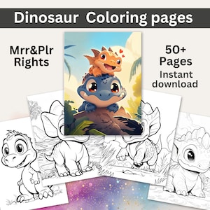 赤ちゃん向け恐竜ぬり絵、恐竜ぬり絵アクティビティ、恐竜ぬり絵ページ、恐竜印刷本、子供向けぬり絵本 MRR & PLR