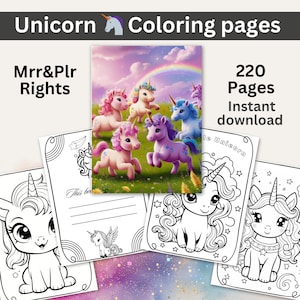 Livre de coloriage licorne kawaii, activités de coloriage licorne, pages à colorier licorne, livre imprimable licorne, livre de coloriage pour filles MRR et DPP