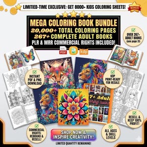 Adult Coloring Book PLR Bundle, 30,000 Pages, KDP, MRR Digital Product