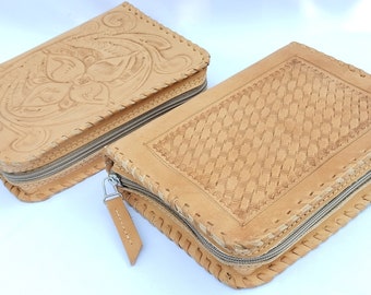 SET of 2 Bible-Covers / Roca & Estrella Oiled / NWT Translation 2013 / With Zipper / Handmade / 10% CowHide Leather