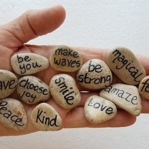 Mini Inspirational Word Stones (Set of 12), Painted Rock Art, Pocket Tokens, Worry Stone