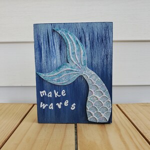 Mermaid Rustic Beach Sign, Coastal Farmhouse Shelf Sitter, Tropical Nautical Decor