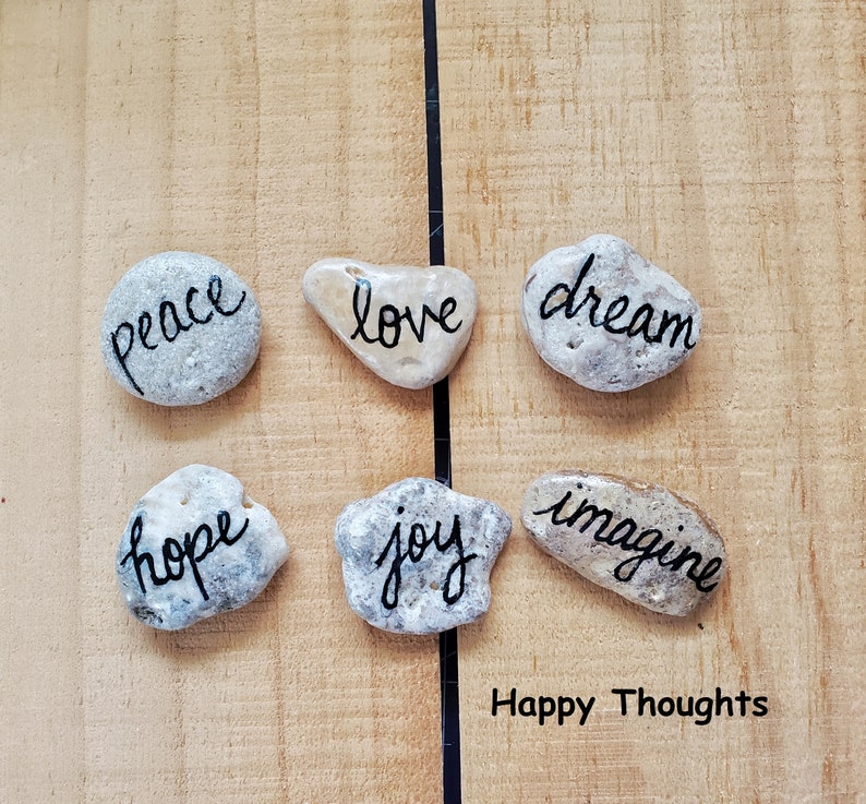 Inspirational Message Stones Set of 6, Affirmation Meditation Rocks, Word Ocean Pebbles, Rock Art, Worry Stones image 2