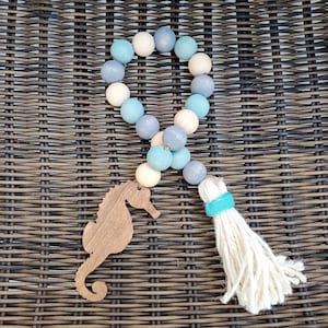 Seahorse Mini Beaded Garland with Tassel, Rustic Coastal Tiered Tray Shelf Decor