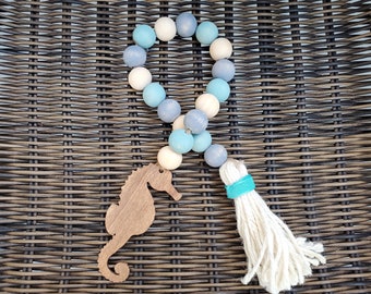 Seahorse Mini Beaded Garland with Tassel, Rustic Coastal Tiered Tray Shelf Decor
