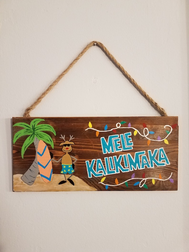 Mele Kalikimaka Sign, Hawaiian Surfer Reindeer Christmas, Rustic ...