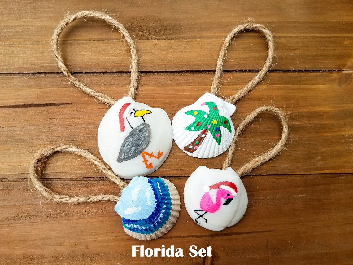 Seashell Christmas Ornaments set of 4 Nautical Holiday Etsy
