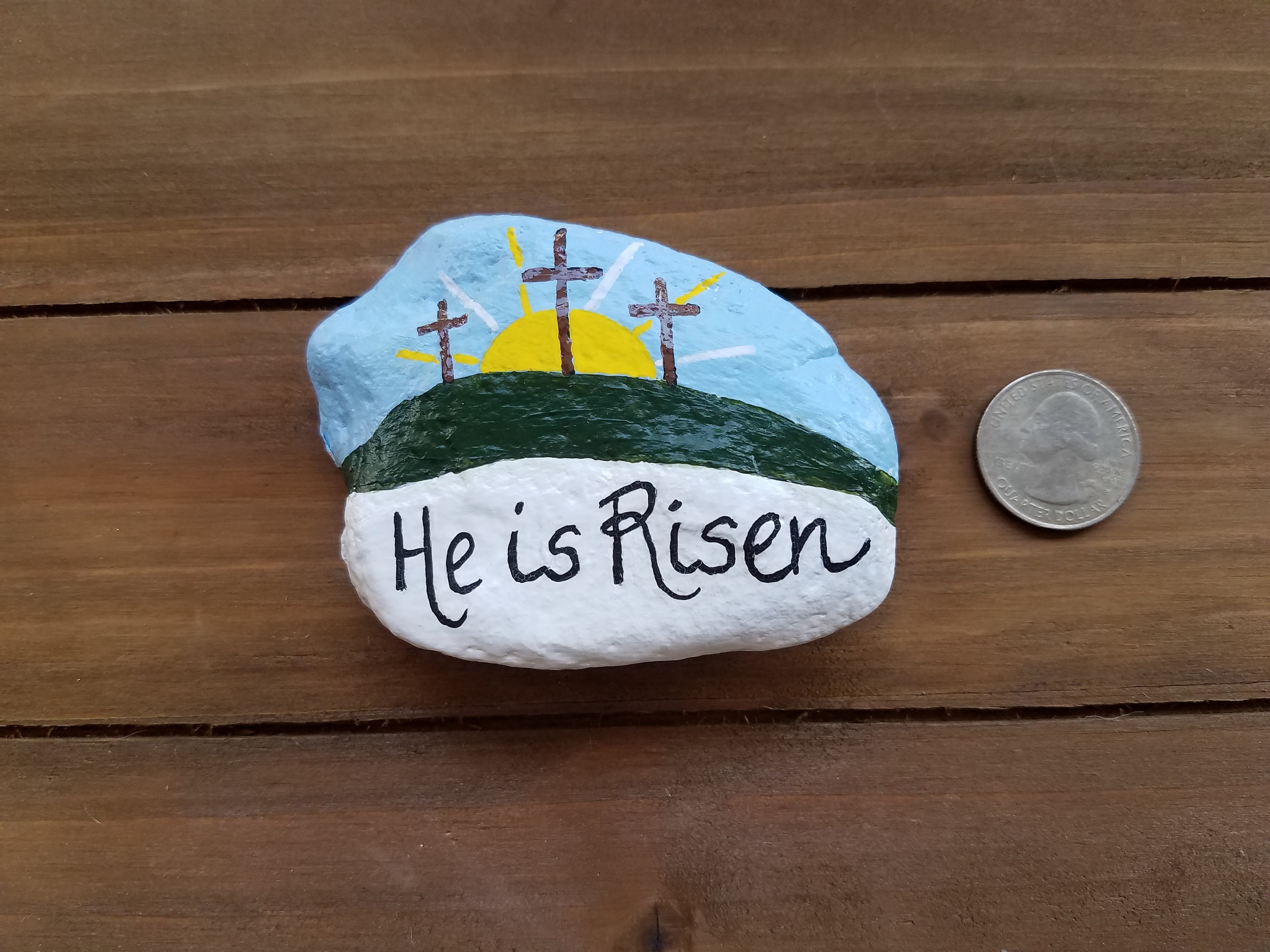He is Risen Easter Painted Rock, Basket Gift Filler, Calvary Stone ...