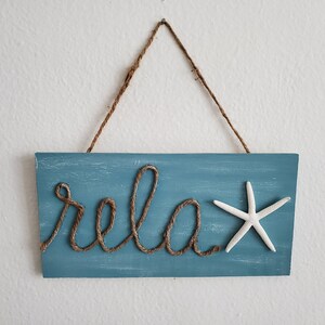 Relax Rustic Wood Sign, Coastal Farmhouse Starfish Sign