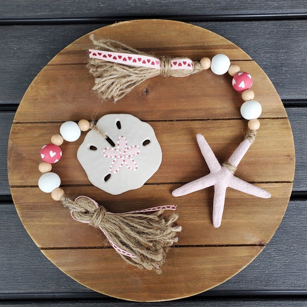 Romantic Coastal Starfish and Sand Dollar Beaded Garlands (set of 2), Valentines Pink Tiered Tray Table Top Decoration
