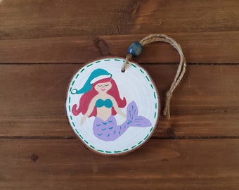 Mermaid Santa Christmas Ornament, Tropical Holiday Tree Decoration,  Personalized Gift