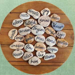 Inspirational Message Stones (Set of 6), Affirmation Meditation Rocks, Word Ocean Pebbles, Rock Art, Worry Stones