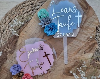 Cake topper Acryl mit Namen für die Taufe personalisiert