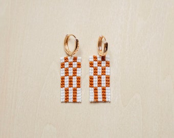 Beaded retro checkerboard Earrings //04 retro checkered beaded statement earring jewelry