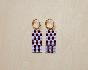 Beaded retro checkerboard Earrings //03 retro checkered beaded statement earring jewelry